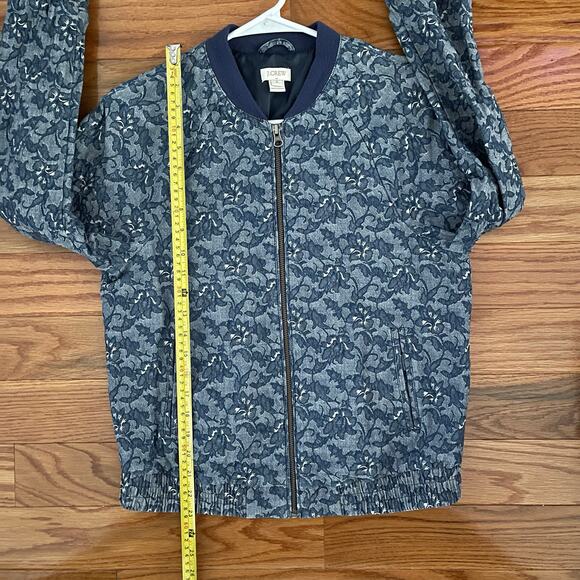 J. Crew Factory Denim Floral Print Bomber Jacket Womens Small Blue Casual Chic - Picture 10 of 10